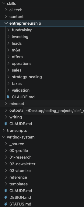 VS Code directory tree: skills and writing-system pipeline stages