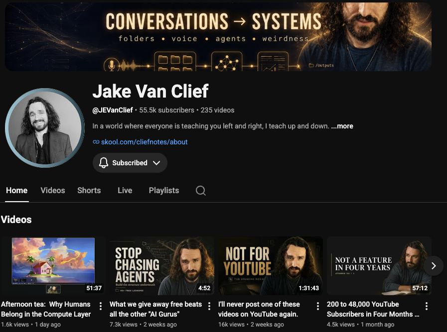Jake Van Clief YouTube channel
